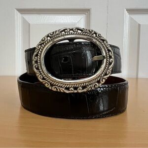 Vintage 90s Brighton Croc Embossed Reversible Leather Belt Black/Brown Medium